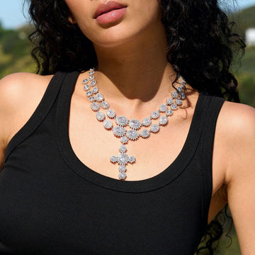 Large Diamond Cross Necklace in White Gold