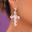 Pendiente de Cruz Grande con Diamantes en Oro Blanco