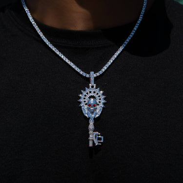 Large Iced Skull Key Pendant in White Gold- The GLD Shop