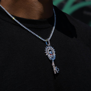 Large Iced Skull Key Pendant in White Gold