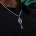 Large Iced Skull Key Pendant in White Gold