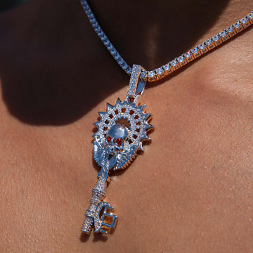 Large Iced Skull Key Pendant in White Gold