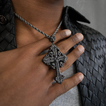 Medieval Cross Black Stones Pendant in Black