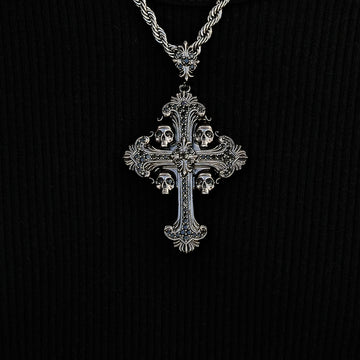 Medieval Cross Black Stones Pendant in Black