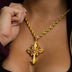 Medieval Cross Ruby Stones Pendant in Yellow Gold