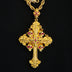 Medieval Cross Ruby Stones Pendant + 4mm Rope Chain in Yellow Gold