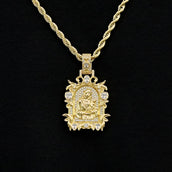 Iced Medieval Madonna and Child Pendant in Yellow Gold