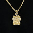 Dije de la Virgen con el Niño de estilo medieval con diamantes en oro amarillo