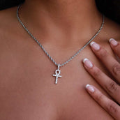 Micro Iced Ankh Cross Pendant in White Gold