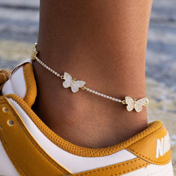 Collar Micro Mariposa + Tobillera Paquete - Oro Amarillo