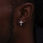 GLD Micro Cross Stud Earrings in White Gold