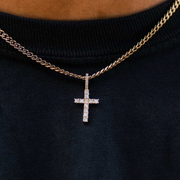 Solid Gold Micro Diamond Cross Pendant-VS Diamonds