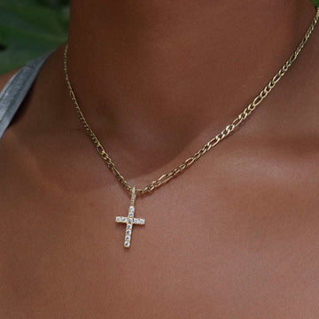Solid Gold Micro Diamond Cross Pendant-VS Diamonds
