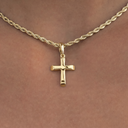 Micro Simple Cross Pendant + 2MM Rope Necklace Bundle in Yellow Gold