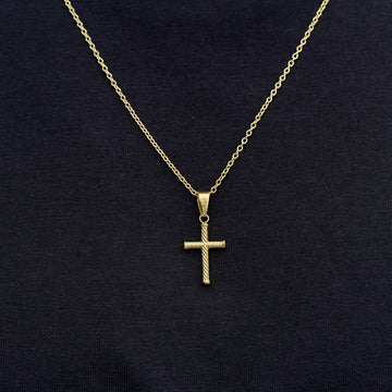 Micro Twisted Rope Cross Pendant in Yellow Gold