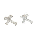 Men's Moissanite Micro Cross Stud Earring in White Gold Vermeil