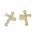 Men's Moissanite Micro Cross Stud Earring in Yellow Gold Vermeil