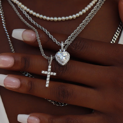 Blue Topaz Diamond Micro Tennis Necklace in White Gold- The GLD Shop