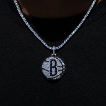 Brooklyn Nets Official NBA Primary Logo Pendant in White Gold