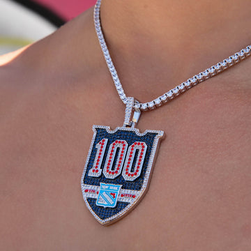 Colgante con el logo oficial del centenario de la NHL de los New York Rangers en oro blanco