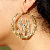 New York Yankees Official MLB Iced Bamboo Hoop Earring in Yellow Gold