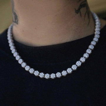 Pave-Set Clustered Tennis Necklace in White Gold - The GLD Shop