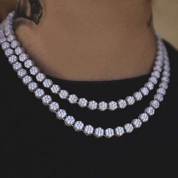 Pave-Set Clustered Tennis Necklace in White Gold - The GLD Shop