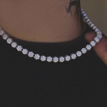 Pave-Set Clustered Tennis Necklace in White Gold - The GLD Shop