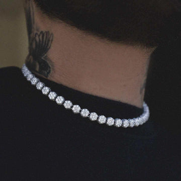 Pave-Set Clustered Tennis Necklace in White Gold - The GLD Shop