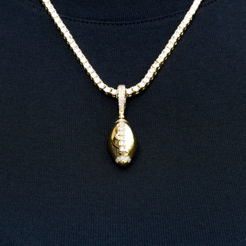 Iced Stitched Football Pendant in Yellow Gold