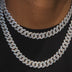 Luminous Diamond Prong Cuban Necklace in White Gold - 12MM