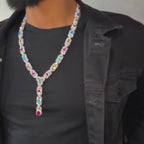 Diamond Cluster Mariner Teardrop Multicolor Lariat Chain in White Gold