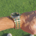 39MM Visionary Iced Emerald Stone Band Watch - Yellow Gold