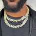 Diamond Baguette Station Cuban Chain in Yellow Gold- 12mm