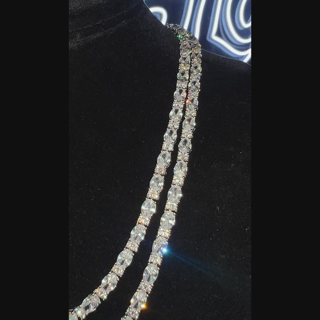 Diamond Mixed Oval Cut Tennis Chain in White Gold - 5mm- The GLD Shop