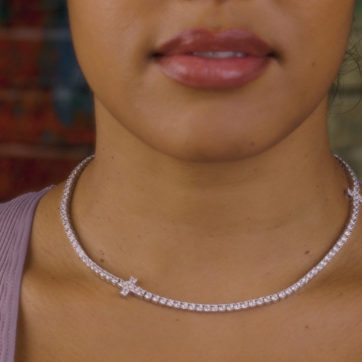3MM Diamond Cross Tennis Necklace- The GLD Shop
