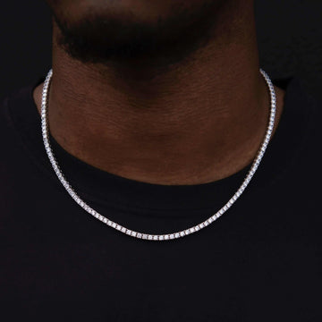 3mm Diamond Tennis Chain + 8.5mm Diamond Cuban Bracelet + Large Nail Cross Bundle- White Gold