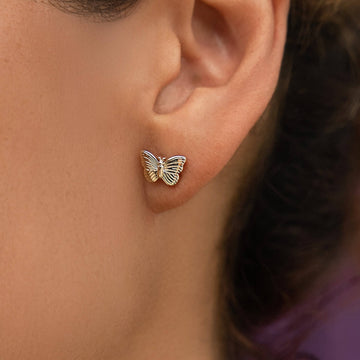 Simple Butterfly Stud Earring in White Gold
