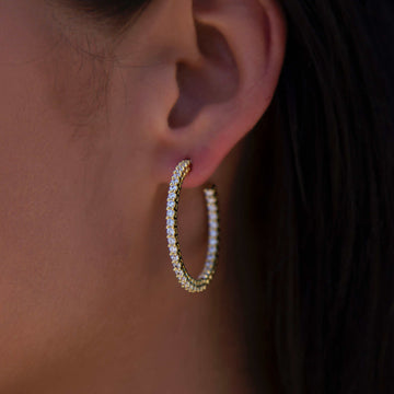 Eternity Hoop Earrings in Yellow Gold-2MM
