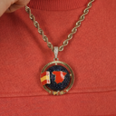Diamond Spain Globe Flag Pendant in Yellow Gold