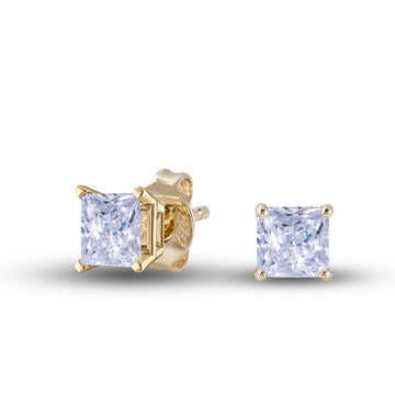 Women's Moissanite Square Cut Diamond Stud Earring in Yellow Gold Vermeil - 5mm