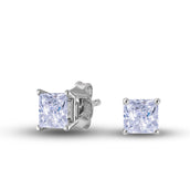 Men's Moissanite Square Cut Diamond Stud Earring in White Gold Vermeil - 5mm