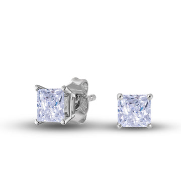 Men's Moissanite Square Cut Diamond Stud Earring in White Gold Vermeil - 5mm