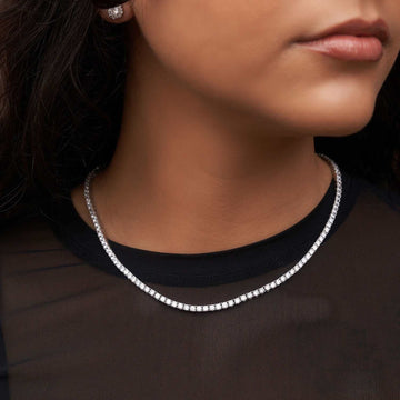 Diamond Tennis Necklace + Anklet Bundle in White Gold- 3mm