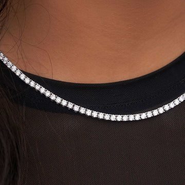 Conjunto de collar y tobillera de tenis de diamantes en oro blanco - 3 mm