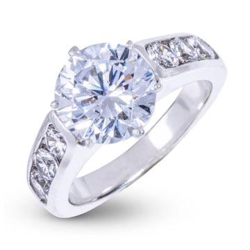 Round Stone Thick Lab Diamond Engagement Ring in Solid White Gold