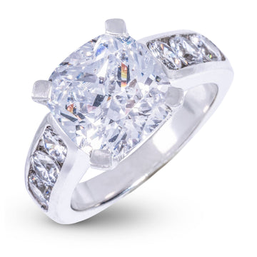 Anillo de compromiso de diamante de laboratorio grueso con piedra cuadrada de cojín en oro blanco macizo