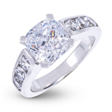 Square Cushion Stone Thick Lab Diamond Engagement Ring in Solid White Gold
