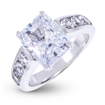 Radiant Stone Thick Lab Diamond Engagement Ring in Solid White Gold