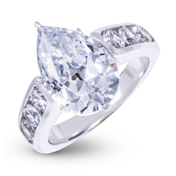 Teardrop Stone Thick Lab Diamond Engagement Ring in Solid White Gold
